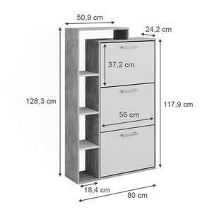 Vicco Scarpiera Calcestruzzo 80 x 128.3 cm con 3 scomparti