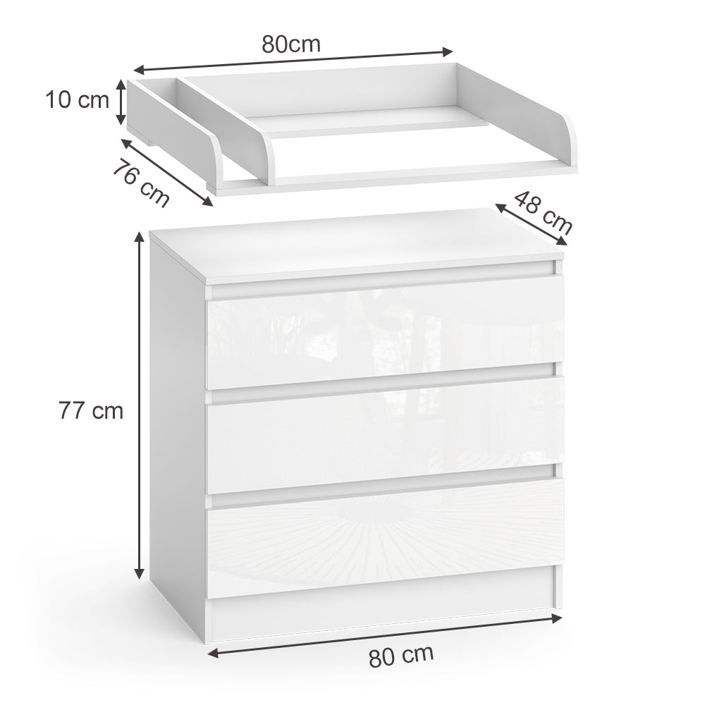 Vicco Fasciatoio Bianco 80 x 85.4 cm con 3 cassetti