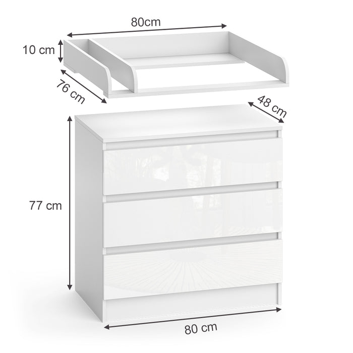 Vicco Fasciatoio Bianco 80 x 85.4 cm con 3 cassetti