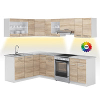 Vicco Cucina ad angolo Bianco/Sonoma 247 x 167 cm , PL Marmo con striscia LED