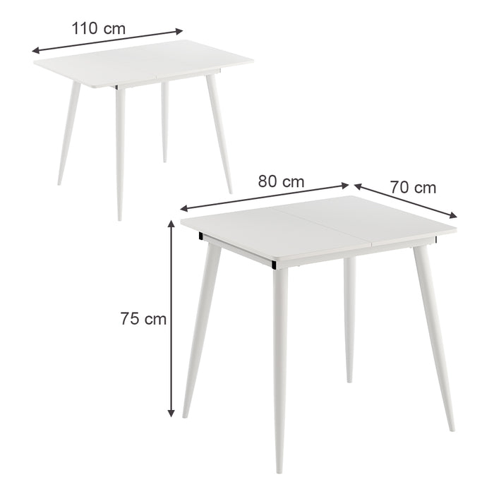 Vicco Tavolo da pranzo Bianco 80 x 70 cm Estensibile