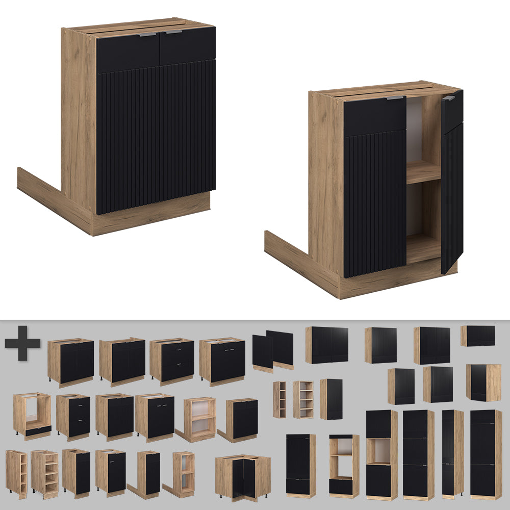 Vicco Isola cucina Nero a righe 60 cm senza piano di lavoro