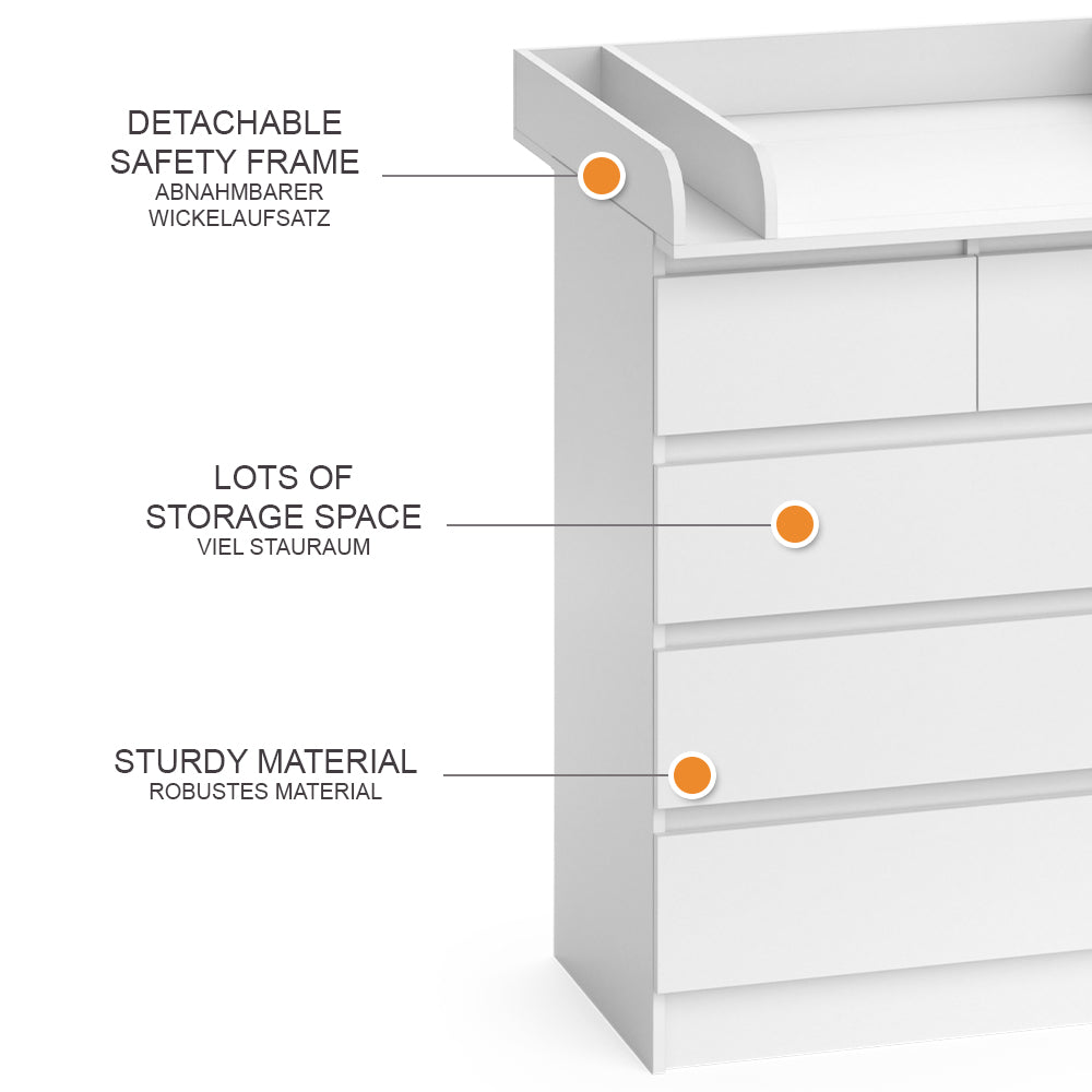 Vicco Fasciatoio Bianco 80 x 110.2 cm con 5 cassetti