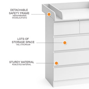 Vicco Fasciatoio Bianco 80 x 110.2 cm con 5 cassetti