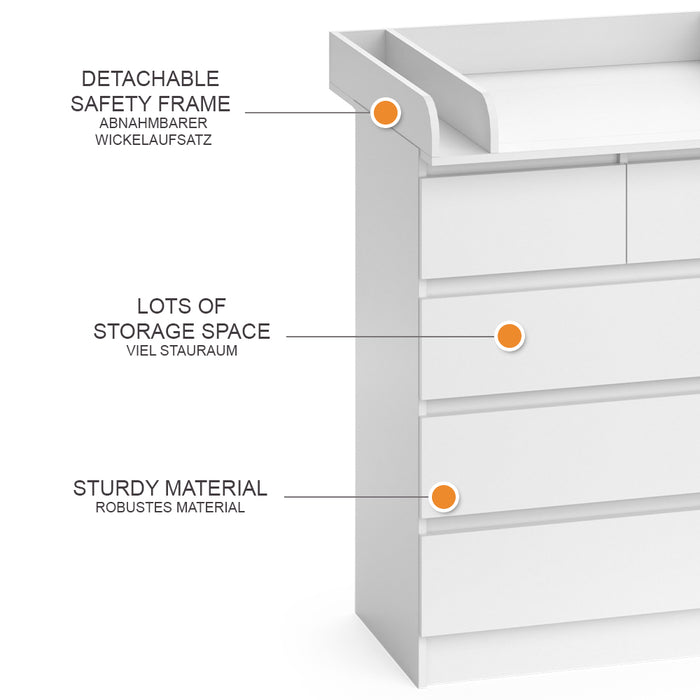 Vicco Fasciatoio Bianco 80 x 110.2 cm con 5 cassetti
