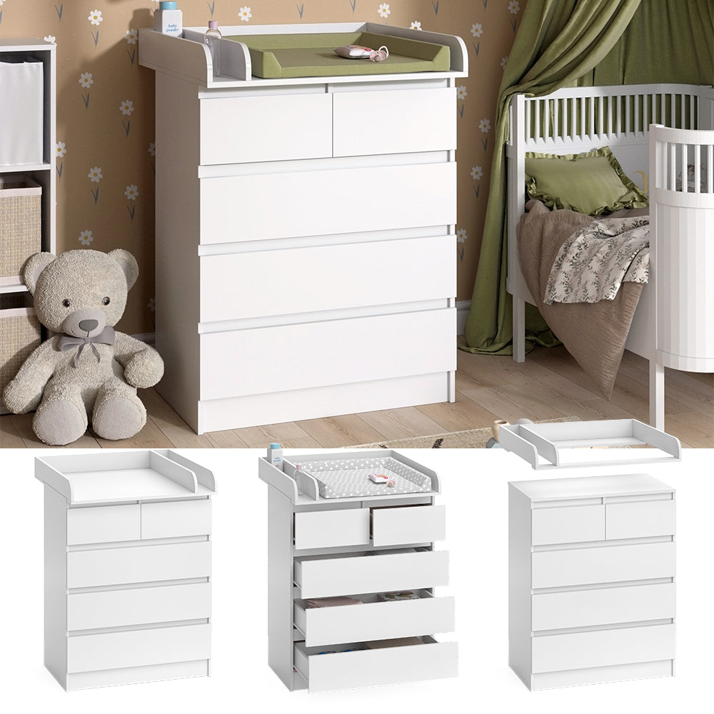 Vicco Fasciatoio Bianco 80 x 110.2 cm con 5 cassetti