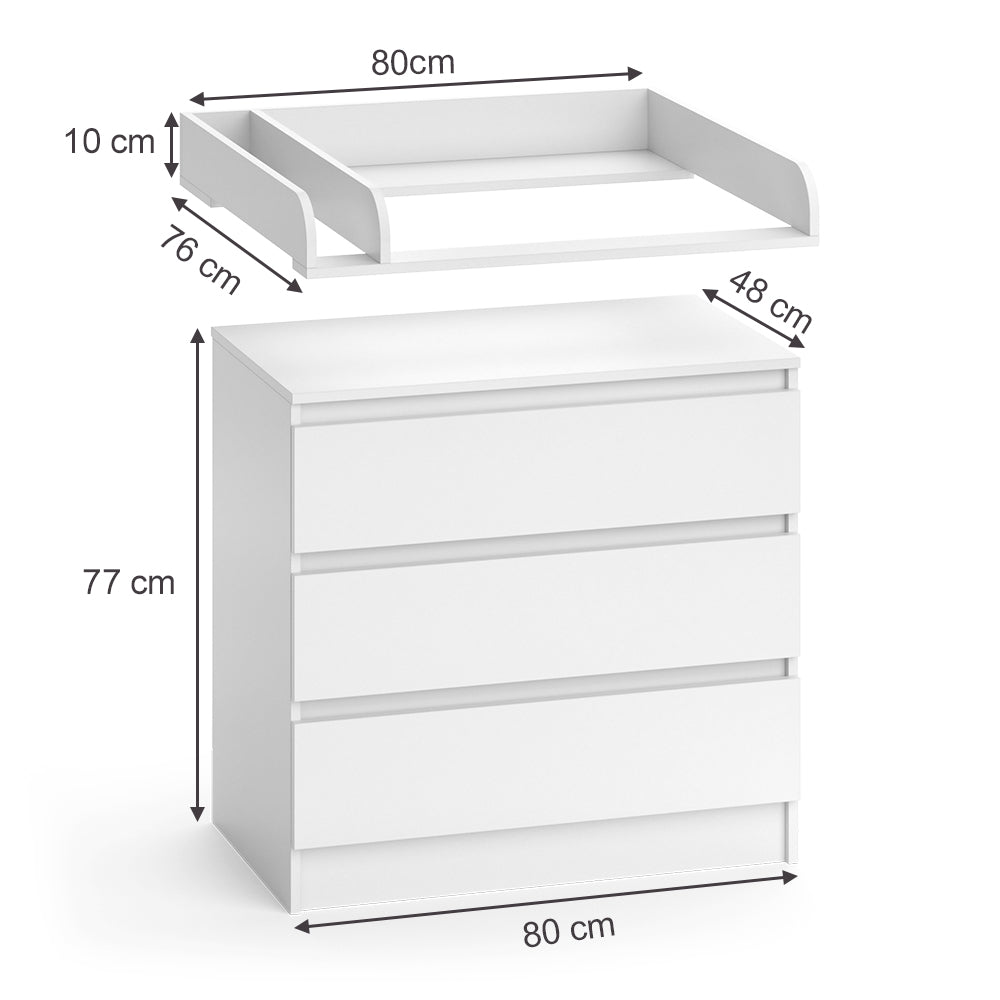 Vicco Fasciatoio Bianco 80 x 85.4 cm con 3 cassetti