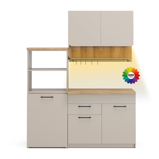 Vicco Cucina monoblocco Grigio 160 cm con tavolo allungabile con striscia LED