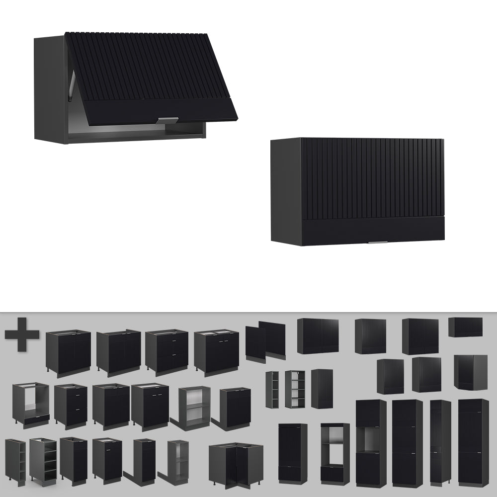 Vicco Pensile da cucina Nero a righe 60 cm Piatto