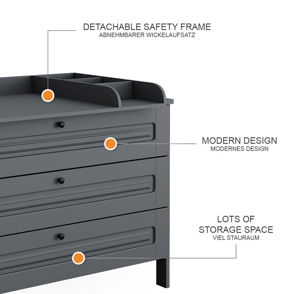 Vitalispa Fasciatoio Grigio 133 x 98.4 cm con 3 cassetti