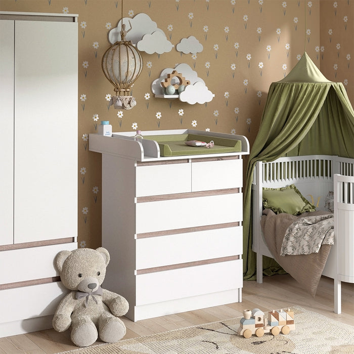 Vicco Fasciatoio Bianco/Sonoma 80 x 110.2 cm con 5 cassetti