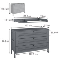 Vitalispa Fasciatoio Grigio 133 x 98.4 cm con 3 cassetti