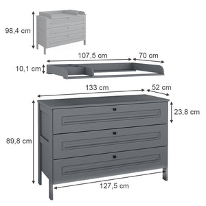 Vitalispa Fasciatoio Grigio 133 x 98.4 cm con 3 cassetti