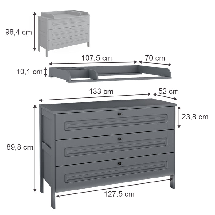 Vitalispa Fasciatoio Grigio 133 x 98.4 cm con 3 cassetti