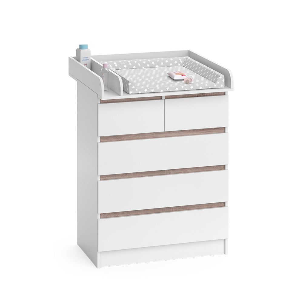 Vicco Fasciatoio Bianco/Sonoma 80 x 110.2 cm con 5 cassetti