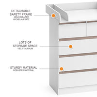 Vicco Fasciatoio Bianco/Sonoma 80 x 110.2 cm con 5 cassetti