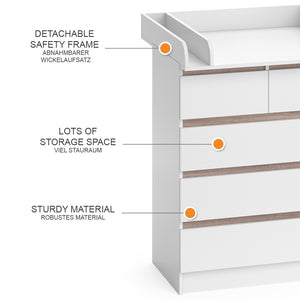 Vicco Fasciatoio Bianco/Sonoma 80 x 110.2 cm con 5 cassetti