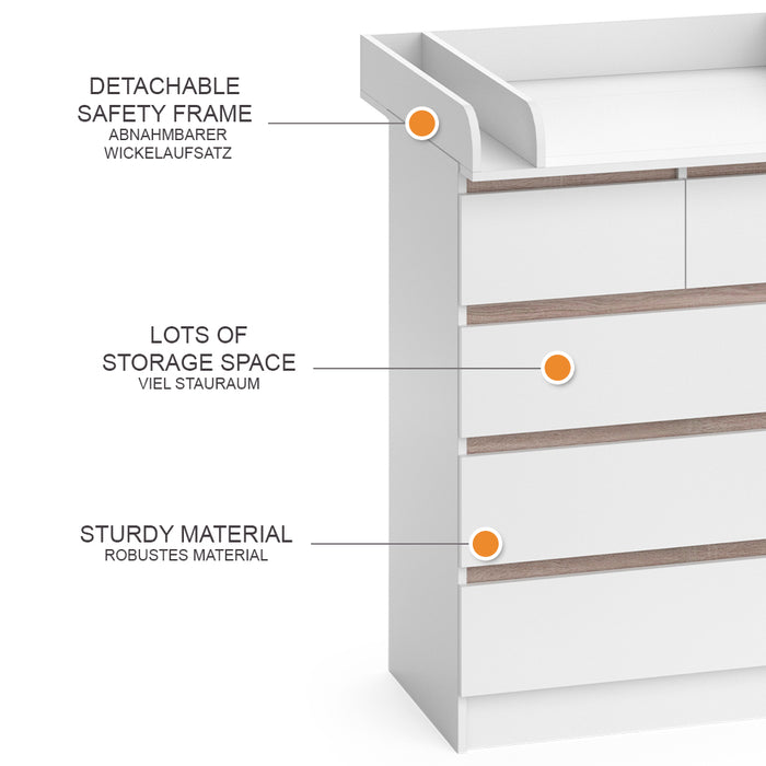 Vicco Fasciatoio Bianco/Sonoma 80 x 110.2 cm con 5 cassetti