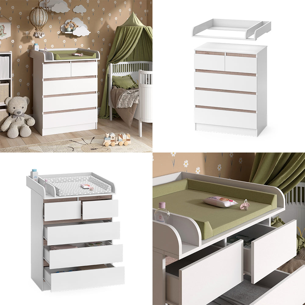 Vicco Fasciatoio Bianco/Sonoma 80 x 110.2 cm con 5 cassetti