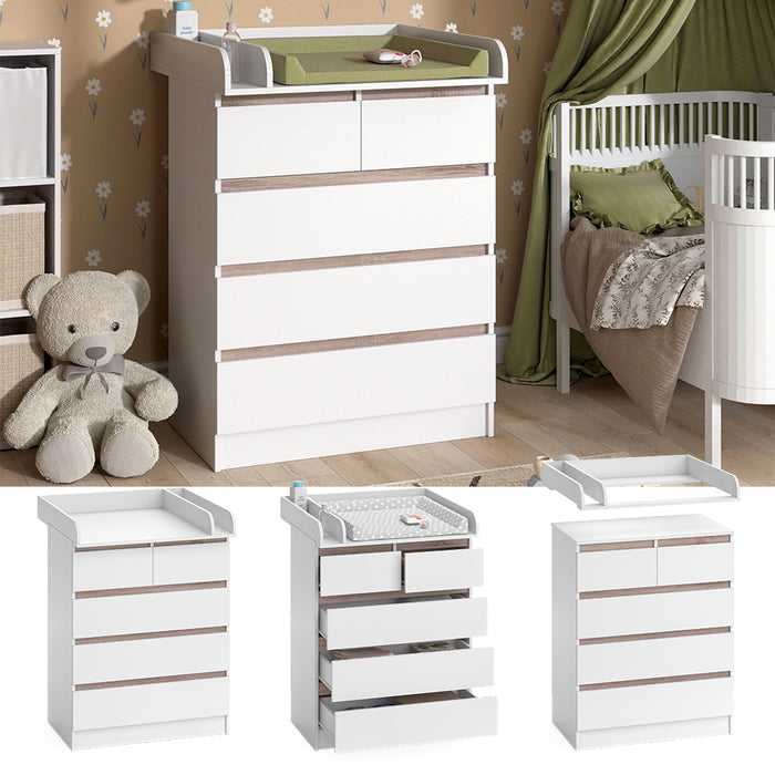 Vicco Fasciatoio Bianco/Sonoma 80 x 110.2 cm con 5 cassetti