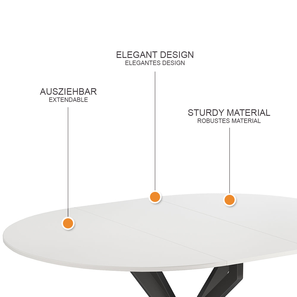 Vicco tavolo da pranzo allungabile Bianco/nero 120 x 76.5 cm Estensibile