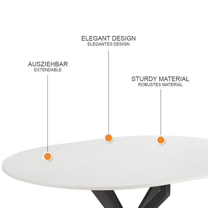 Vicco tavolo da pranzo allungabile Bianco/nero 120 x 76.5 cm Estensibile