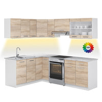 Vicco Cucina ad angolo Bianco/Sonoma 227 x 167 cm , PL Marmo con striscia LED