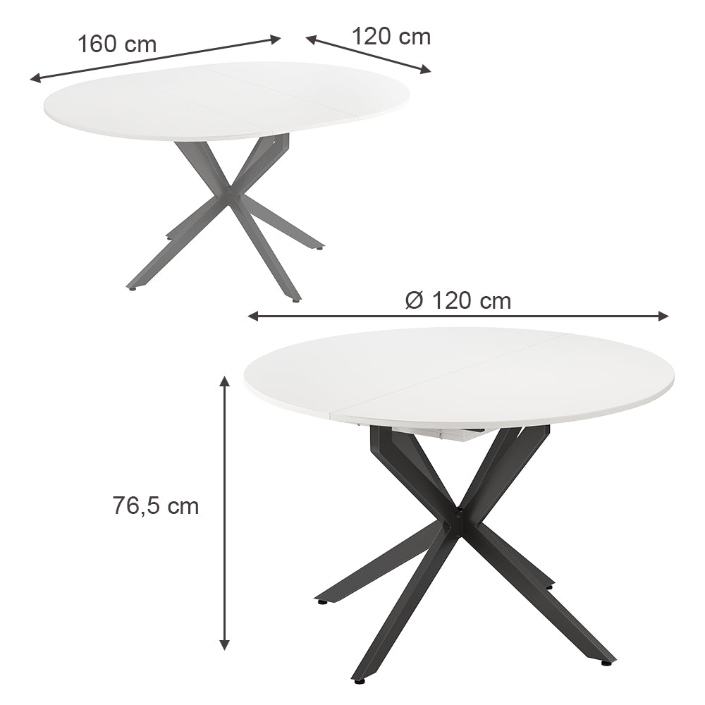 Vicco tavolo da pranzo allungabile Bianco/nero 120 x 76.5 cm Estensibile