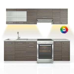 Vicco Mobile da cucina Grigio nobile 240 cm , PL Marmo con striscia LED