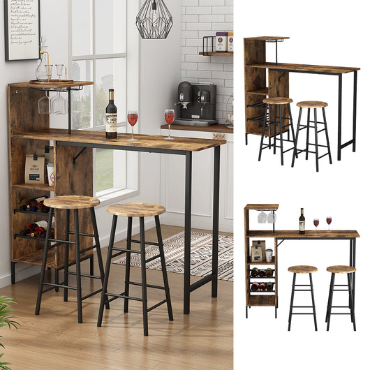 Vicco Set di tavoli da bar Nero/quercia rustico 121.5 x 40 cm con 2 sgabelli