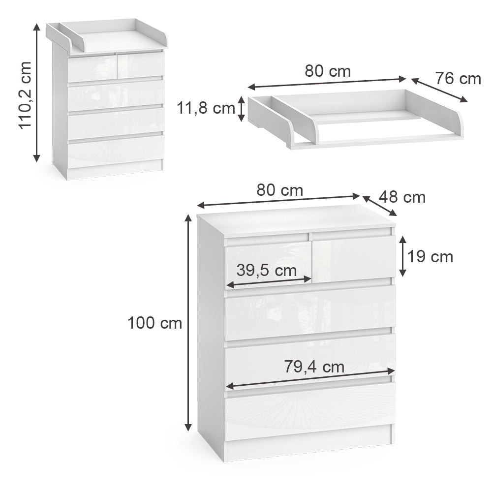 Vicco Fasciatoio Bianco 80 x 110.2 cm con 5 cassetti