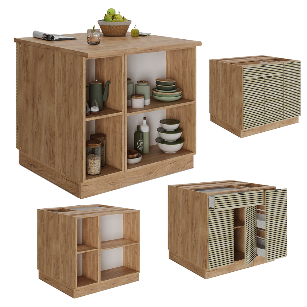 Vicco Isola cucina Pannello in quercia 90 cm con cassetto, senza piano di lavoro