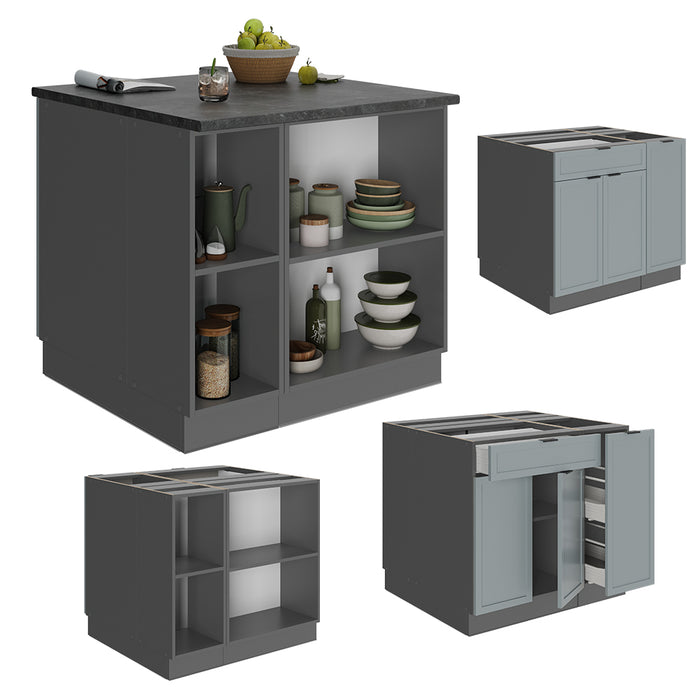 Vicco Isola cucina Blu-grigio chiaro 90 cm con cassetto, senza piano di lavoro