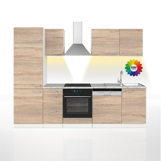 Vicco Cucina componibile Sonoma 270 cm senza piano di lavoro con striscia LED