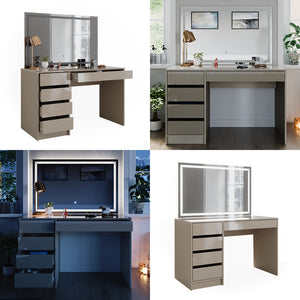 Vicco Tavolo da toilette Grigio lucido 120 cm con specchio a LED