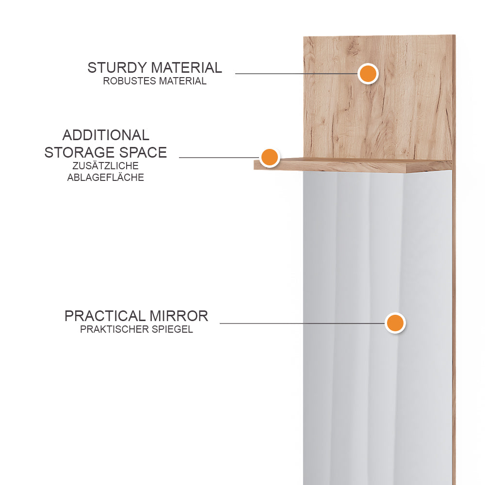Vicco Appendiabiti da parete Quercia dorata 36 x 135 cm con specchio