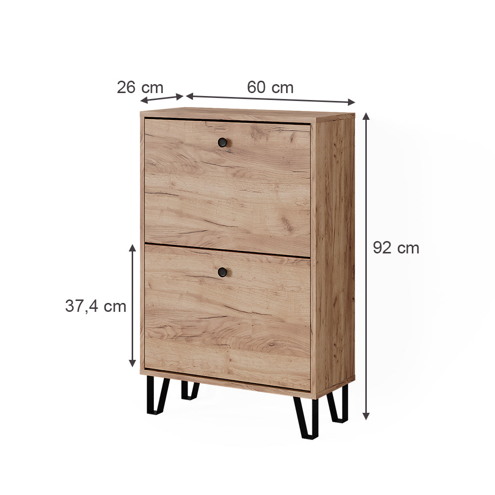 Vicco Scarpiera Quercia dorata 60 x 92 cm con 2 cassetti incernierati