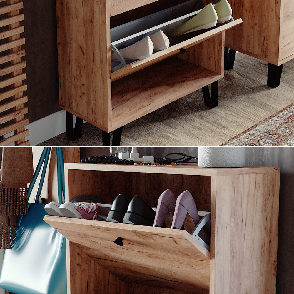 Vicco Scarpiera Quercia dorata 60 x 130 cm con 3 cassetti incernierati