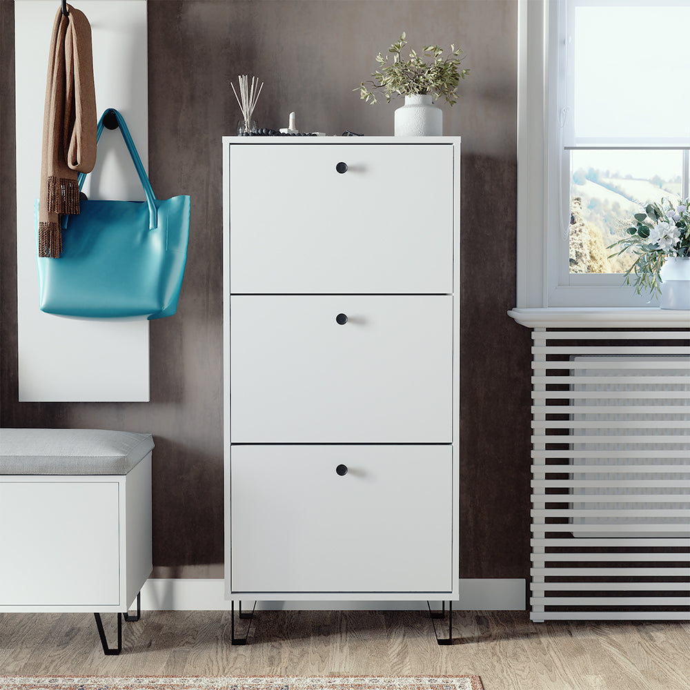 Vicco Scarpiera Bianco 36 x 135 cm con 3 cassetti incernierati