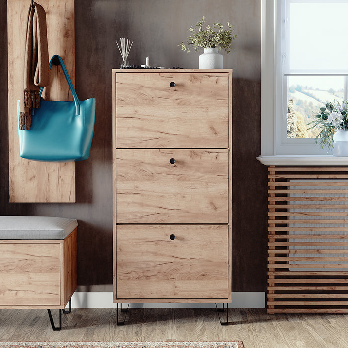 Vicco Scarpiera Quercia dorata 60 x 130 cm con 3 cassetti incernierati