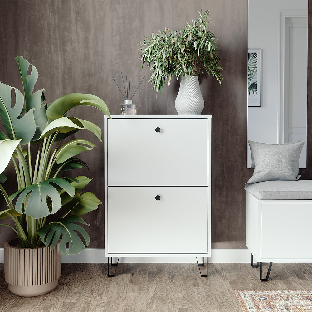 Vicco Scarpiera Bianco 60 x 92 cm con 2 cassetti incernierati