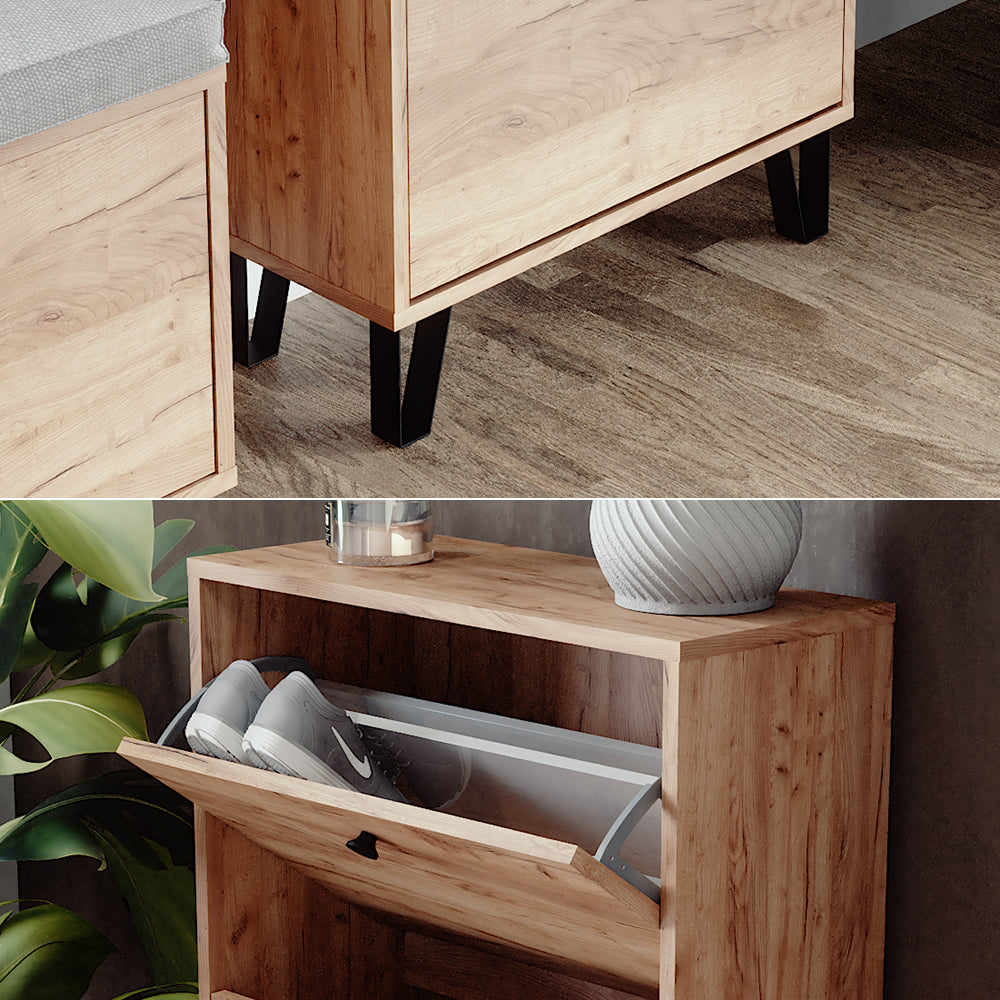 Vicco Scarpiera Quercia dorata 60 x 92 cm con 2 cassetti incernierati