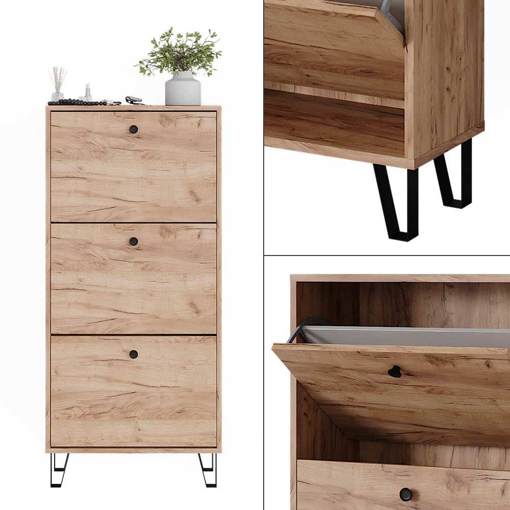 Vicco Scarpiera Quercia dorata 60 x 130 cm con 3 cassetti incernierati