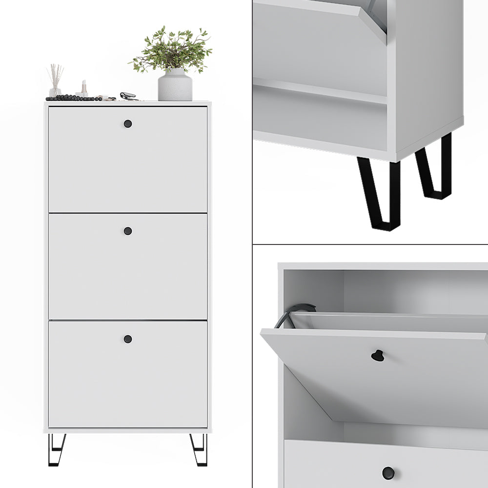 Vicco Scarpiera Bianco 36 x 135 cm con 3 cassetti incernierati