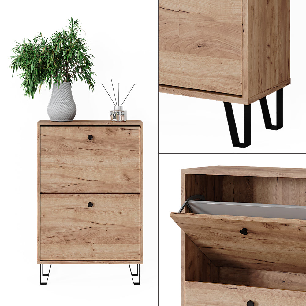 Vicco Scarpiera Quercia dorata 60 x 92 cm con 2 cassetti incernierati
