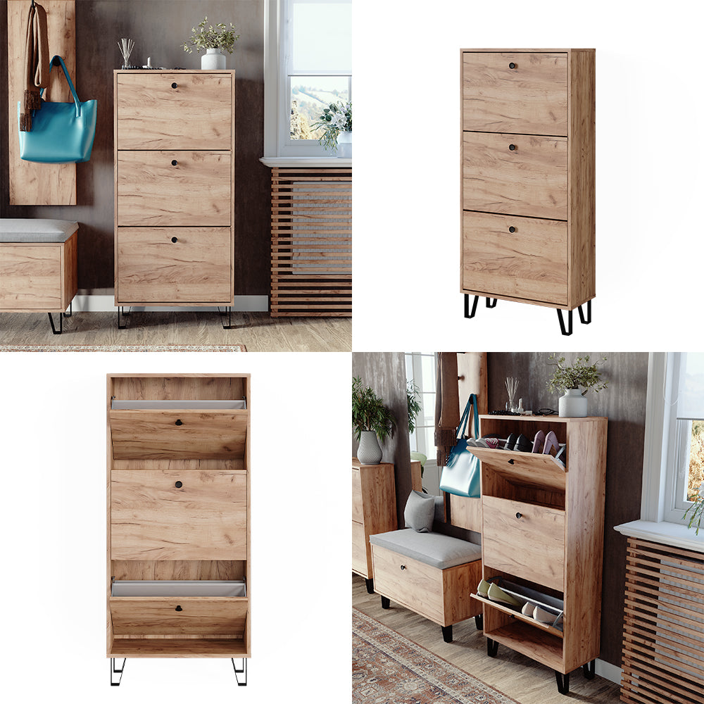 Vicco Scarpiera Quercia dorata 60 x 130 cm con 3 cassetti incernierati