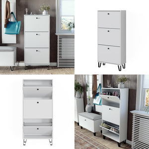 Vicco Scarpiera Bianco 36 x 135 cm con 3 cassetti incernierati