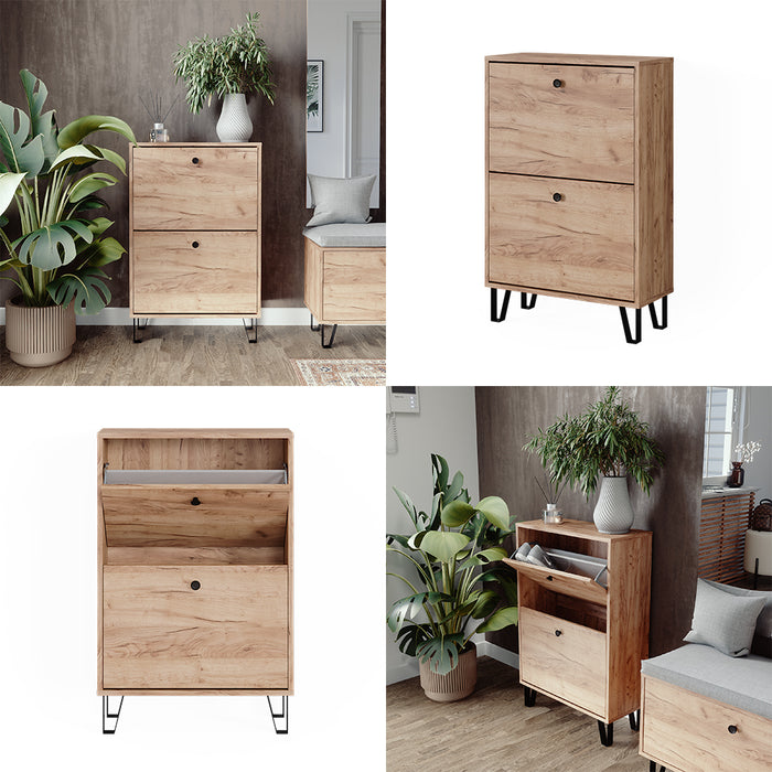 Vicco Scarpiera Quercia dorata 60 x 92 cm con 2 cassetti incernierati