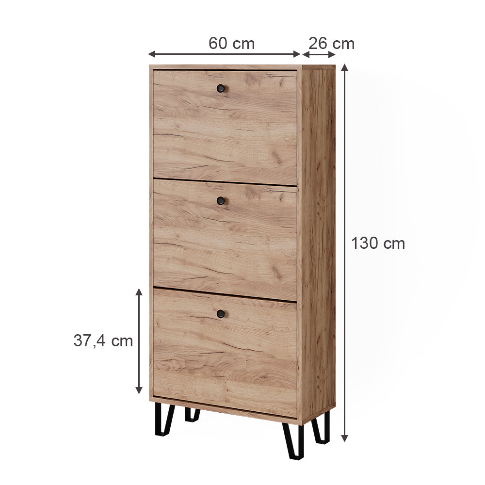 Vicco Scarpiera Quercia dorata 60 x 130 cm con 3 cassetti incernierati