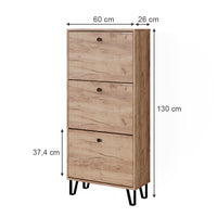 Vicco Scarpiera Quercia dorata 60 x 130 cm con 3 cassetti incernierati